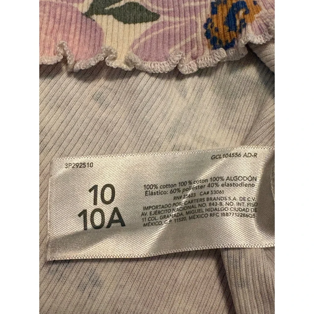 OshKosh B'gosh Floral Ribbed T-Shirt Kids 10 Multicolor Good Lettuce Edge Tee